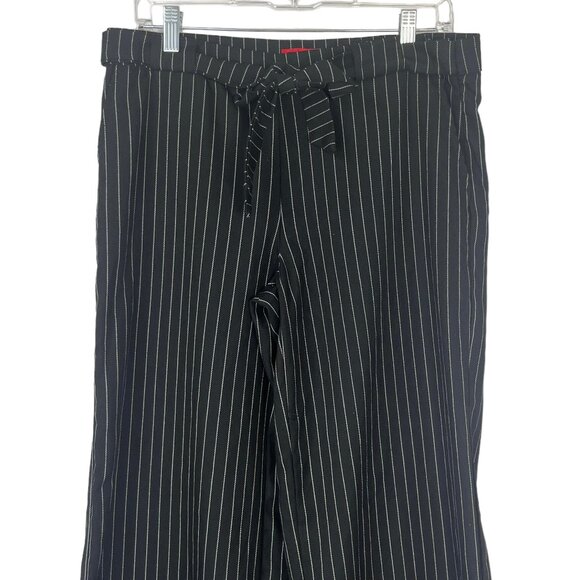 Hot Kiss Wide Leg Pants Womens Size 11 Black White Pin Stripe Tie Front Y2K - Picture 3 of 7